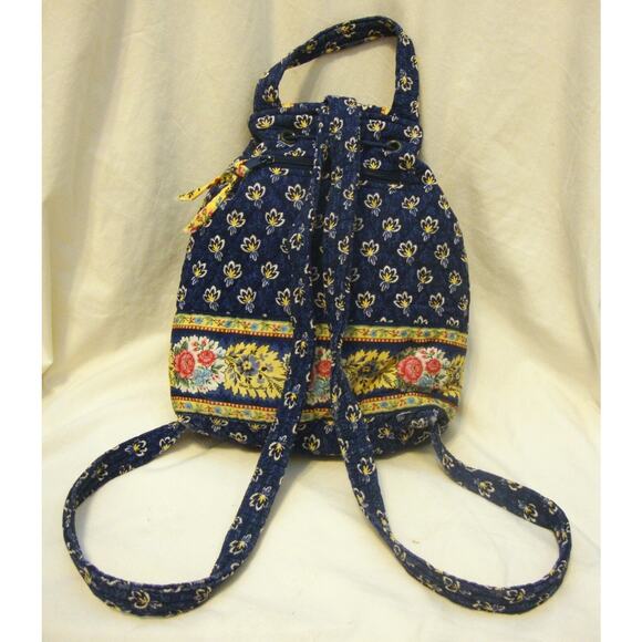 Vera Bradley Backpack RARE MIMI Blue Yellow Floral Drawstring Bag Retired